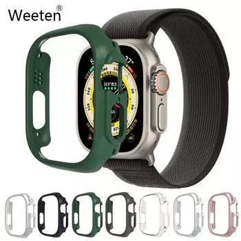 Чехол-половина ПК для Apple Watch Series Ultra 2 8 7 6 5, защитная пленка для экрана для IWatch 40 мм, 45 мм, 41 мм, 49 мм, чехол-бампер 45mm красный