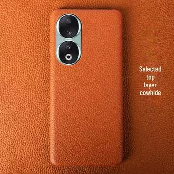 Чехол-получечник из натуральной кожи для Honor 90 Pro с узором личи Cherry Blossom Pink. Honor 100 Pro вишневый розовый