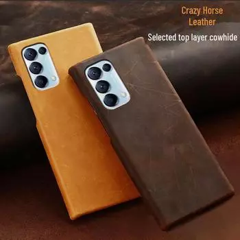 Чехол-получечник из натуральной кожи для OPPO Reno5/5Pro+ Crazy Horse 5 кофейный