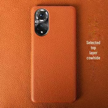 Чехол-полуобложка из натуральной кожи с узором личи для мобильных телефонов серии Honor 50. dark brown. Honor 100 Pro темно-коричневого