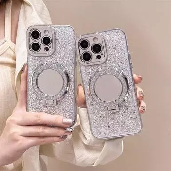Чехол Precision Aperture Mirror Magnet Stand Glitter Case для iPhone 16 Pro Max 15 14 Plus 13 12 11 Pro XS XR, защитный чехол от падения iPhone 16 Pro Max