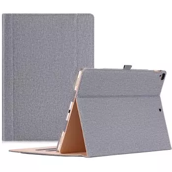 Чехол ProCase для iPad Pro из искусственной кожи с функцией подставки, винтажный дизайн с карманом для документов и карточек, подходит для модели iPad Pro 12,9 дюйма (2015/2017) (Серый)