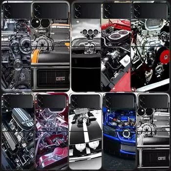 Чехол Racing Engine с открытыми мышцами для Samsung Galaxy Z Flip 3 Flip 5 4 5G, черный жесткий чехол для мобильного телефона Samsung Z Flip 5 5G Samsung Z Flip 5 5G