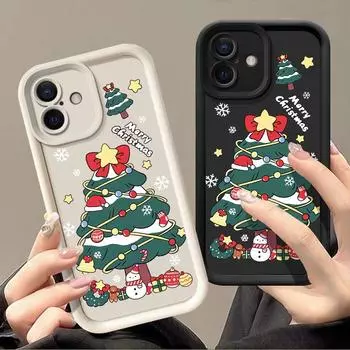 Чехол-ракушка с изображением рождественской елки для iPhone 16 Pro 15 14 Plus 13 12 11 Pro Max Xs Xr 8 7, однотонный, мягкий, ударопрочный, из ТПУ, защитный чехол для объектива iPhone 16 чёрный