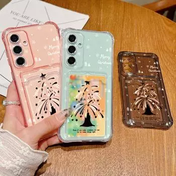 Чехол-ракушка с прозрачным слотом для карт и фейерверком для Samsung S24 S22 Ultra S23 S21 S20 Fe A55 A54 A53 A35 A15, противоударный, мягкий, силиконовый, тонкий Samsung S24 серый