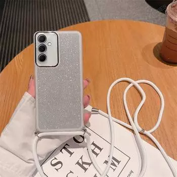 Чехол-ремешок через плечо с прозрачным блестящим силиконовым мягким чехлом для Samsung Galaxy S25 Utlra S24 S23 FE S22 Plus A16 A26 A36 A56 A15 A25 A35 A55 A14 A24 A34 A54 iphone 16 белый