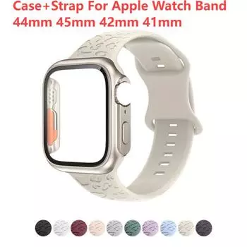 Чехол + ремешок для Apple Watch Band 44 мм, 45 мм, 42 мм, 41 мм, 40 мм, 38 мм, аксессуары, браслет Correa с гравировкой iwatch series 8 7 se 3 6 5 4 44mm чёрный