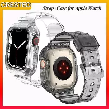 Чехол+ремешок для Apple Watch Ultra 2 49 мм 42 мм 44 мм 40 мм Интегрированный ремешок с защитным бампером TPU 45 мм 41 мм для Apple Watch Series 9/8/7/6/5/4/3/2/1 Ultra 2-Ultra 49mm синий