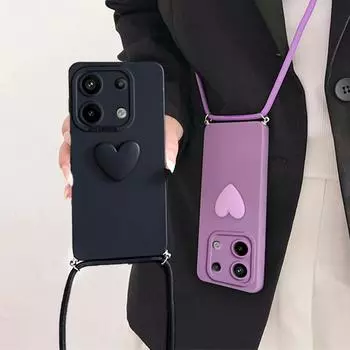 Чехол-ремешок для Note13 с сердечком через плечо для Xiaomi Redmi Note 13 Pro 4g 5g 13Pro Plus 12 11 10 9 8 12pro, силиконовый чехол для шнура Redmi Note 13 Pro 5g