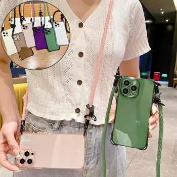 Чехол-ремешок для ожерелья через плечо, мягкий чехол для iPhone 15 Pro Max 14 Pro Max 15 Plus 13 12 11 Pro Max, противоударный силиконовый чехол iPhone 11 белый