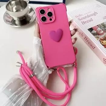 Чехол-ремешок для ожерелья через плечо Love Heart Silicone Case для iPhone 15 Pro Max 14 13 12 11 Pro Max 15 Plus XR X XS Max Противоударный защитный чехол для камеры iPhone X/XS чёрный