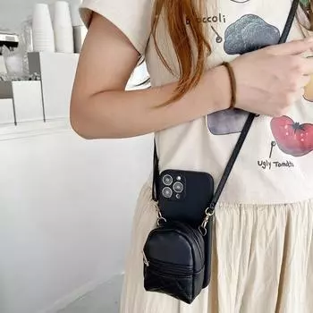 Чехол-ремешок для ожерелья через плечо, кошелек для монет, сумка для iPhone 16 pro max 15 plus 14 13 12 11pro Max Xs XR 7 8 Plus, матовый силиконовый чехол iphone 15 чёрный