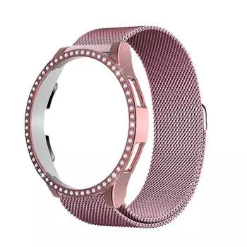 чехол + ремешок для Samsung Galaxy Watch7 Watch6 Watch5 Watch4 40 мм 44 мм Металлический магнитный ремешок + Пластиковый корпус Diamond Женский браслет galaxy watch5 40mm серебряный