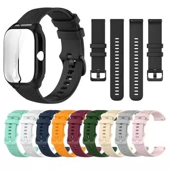 Чехол + ремешок для умных часов Amazfit GTS4 Mini, мягкий силиконовый ремешок, браслет для Huami Amazfit GTS2 GTS2 Mini GTR4 GTR2, спортивный силиконовый ремешок GTS 4 Mini розовый/чистый