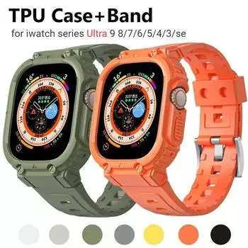 Чехол + ремешок, спортивный резиновый ремешок для Apple Watch Ultra 49 мм, 44 мм, 41 мм, 40 мм, 45 мм, прозрачный силиконовый ремешок iwatch 42 мм, 38 мм Series9 8 7 Correa 6 SE 5 4