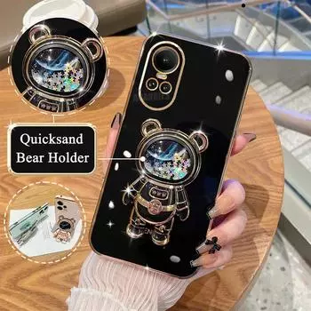 Чехол Reno10 с блестящим держателем зыбучих песков для Oppo Reno 10 Pro 5 6 Lite 7 A54 A55 A57 A58 A78 A76 A38 4g, силиконовый чехол-подставка Reno 10