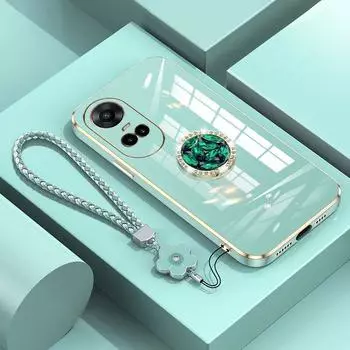 Чехол Reno10 с ремешком, роскошный чехол с бриллиантовым держателем для OPPO Reno 10 Pro Reno8 Reno7 Lite A74 A94 Чехлы-чехлы Reno10 Подставка-кольцо Reno10 5G&Case & Holder бежевый