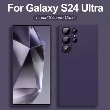 Чехол S24 S23 S22 Ultra Plus квадратный жидкий силиконовый мягкий чехол TPU для Samsung Galaxy S24 S23 S22 Ultra S 24 Ultra Plus S24Ultra Galaxy S24 Plus фиолетовый
