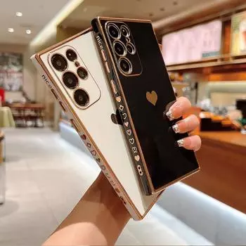 Чехол S24 Ultra Plus Роскошные мягкие силиконовые чехлы с сердечками для телефонов Samsung Galaxy S24 S 24 Ultra Plus S24Ultra S24Plus Противоударный блестящий чехол из ТПУ For Samsung S24 Ultra белый