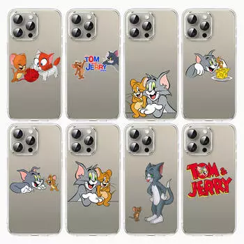 Чехол S-11 Том и Джерри для iPhone 11 12 13 14 15 16 Pro Max Redmi A3 9A 9C 10A 10C 13C Note 9 11 Samsung S24 S21 S20 Ultra Plus A04S A05S Redmi Note 10 Pro 5G коричневато-жёлтый