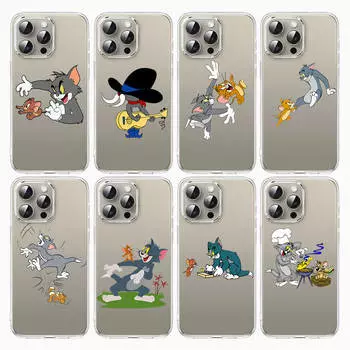 Чехол S-14 Том и Джерри для iPhone 11 12 13 14 15 16 Pro Max Redmi A3 9A 9C 10A 10C 13C Note 9 11 Samsung S24 S21 S20 Ultra Plus A04S A05S Samsung S24 Plus эбеновый