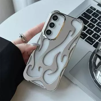Чехол с 3D-принтом «Пламя» для Samsung Galaxy S25 24 S22 S23 Ultra A16 A55 A54 A06 A15 A14, модный тонкий ударопрочный мягкий чехол Samsung S22 чёрный