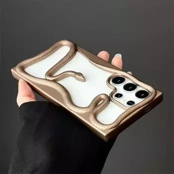 Чехол с 3D-принтом под змею для Samsung Galaxy S25/S24/S23/S22 Ultra/Plus | Модный тонкий ударопрочный мягкий чехол с полым корпусом Samsung S25 Ultra чёрный