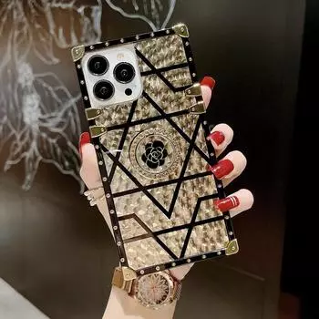 Чехол с 3D ромбовидной текстурой и розами для iPhone/Samsung/Huawei/Xiaomi/OPPO/VIVO/TCN CAMON Rhinestone Ring Подставка с защитой от падения Задняя крышка iPhone SE (2022) чёрный