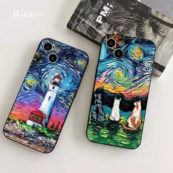 Чехол с 3D-тиснением для Iphone 14 11 12 Pro 8 7 Plus X Pro MAX 13 12 MINI XR XS SE 2020, мягкий чехол с рисунком маслом с рисунком iphone XR