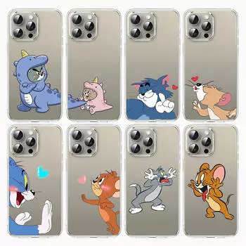 Чехол S-4 Tom and Jerry для iPhone 11 12 13 14 15 16 Pro Max Redmi A3 9A 9C 10A 10C 13C Note 9 11 Samsung S24 S21 S20 Ultra Plus A04S A05S iPhone 13 Mini эбеновый