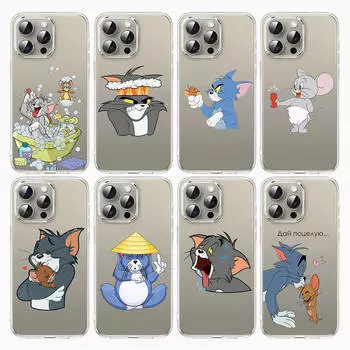 Чехол S-8 Том и Джерри для iPhone 11 12 13 14 15 16 Pro Max Redmi A3 9A 9C 10A 10C 13C Note 9 11 Samsung S24 S21 S20 Ultra Plus A04S A05S iPhone 13 Mini олений