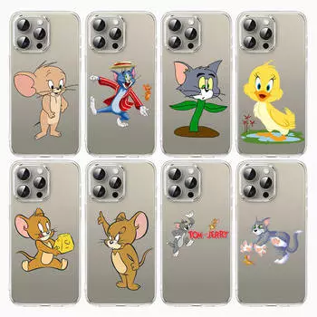Чехол S-9 Том и Джерри для iPhone 11 12 13 14 15 16 Pro Max Redmi A3 9A 9C 10A 10C 13C Note 9 11 Samsung S24 S21 S20 Ultra Plus A04S A05S iPhone 12 эбеновый
