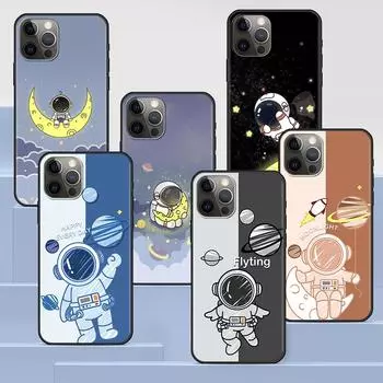 Чехол с астронавтом для Apple Iphone 14 11 13 12 Pro Max Xr 7 8 + Se 2020 Xs 6 6s Plus 5 5S, черный силиконовый чехол для телефона с милым рисунком iPhone 6 6s