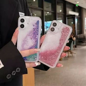 Чехол с блестками и градиентом Liquid Quicksand для iPhone 16 Pro Max 15 Pro 14 13 12 11 Прозрачный ударопрочный прозрачный чехол для телефона из ТПУ iPhone 16 белый
