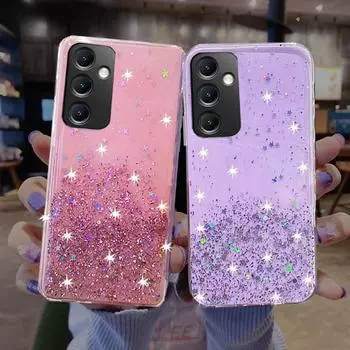 Чехол с блестками и звездами и блестками для Samsung Galaxy A05 A25 A04S A54 A53 S22 S23 Huaewi P50 Xiaomi Redmi Note 12 iPhone 15 14 13 12 11 Pro Max For Samsung S23 Ultra чёрный
