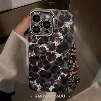 Чехол с блестящей пленкой для линз Glacier Silver Leopard с принтом для iPhone 16 Pro Max 15 14 Plus 13 12 Pro 11. Универсальный осенний чехол с цепочкой iPhone 16 Pro Max