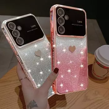 Чехол с блестящим градиентом и сердечком для Samsung Galaxy A14 A24 A54 A23 A53 A13 A52 S21 S22 S23 S24 Ultra Plus FE iPhone 15 14 13 12 11 Pro Max, мягкий чехол For iPhone 11 Pro Max чёрный