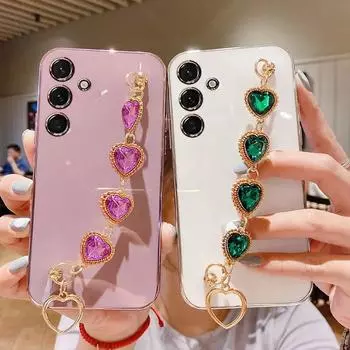 Чехол с браслетом Diamond Love для Samsung S24Ultra S23 S22 A34, мягкий противоударный чехол с цепочкой на запястье для Galaxy A14 A15 A54 A05s A03 A04s A04e M54 M14, чехол For samsung A34 5G чёрный