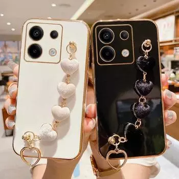 Чехол с браслетом Love Heart для Xiaomi Redmi Note 13 13ProPlus 13C 12 12S 12C 11 11S 10 10A 10S 10C POCO X6 F6 M5S M6, чехол Redmi Note13 5G чёрный