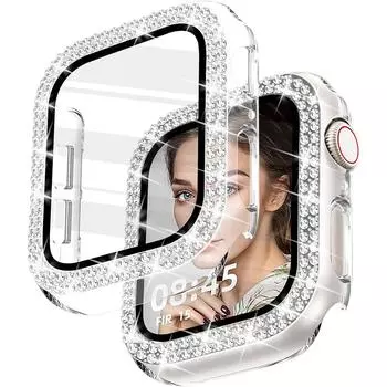 Чехол с бриллиантовым блеском для Apple Watch Series 10 46 мм 42 мм 9 8 Ultra 3 2 49 мм Se 45 мм 41 мм 40 мм 44 мм 38 мм Защитная пленка для экрана Аксессуары для защиты 46mm чистый