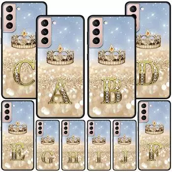 Чехол с буквами от A до J с золотой короной и бриллиантами для Samsung Galaxy S23 S22 Ultra S21 S20 FE S9 S10e S10 Lite S8 Plus, мягкий черный чехол из ТПУ Samsung S8