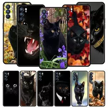 Чехол с черным котом для Oppo Find X6 Pro X5 A54 A53 A52 A9 A15 A95 A17 A16 A76 A74 A57 A31 A3s Reno8 Reno6 Pro 5G Oppo A74