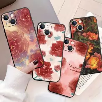 Чехол с цветами для Apple Iphone 11 13 14 12 Pro Max 7 8 Xr X 6 5 5S Se 2022 13promax, черный силиконовый чехол для телефона iPhone 7Plus(8 Plus)