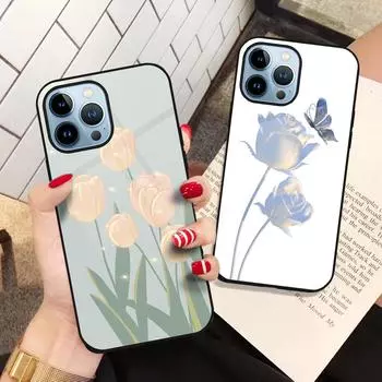 Чехол с цветами и растениями для Iphone 11 14 13 12 Pro Max Mini Xs Xr X 7 8 6s Plus Se 2022, защитный чехол из закаленного стекла Fundas For iphone 8 Plus