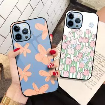 Чехол с цветами и растениями Fundas для Iphone 14 13 12 11 Pro Max Mini Xs Xr X 7 8 6s Plus Se 2022, задние чехлы из закаленного стекла For iphone 8