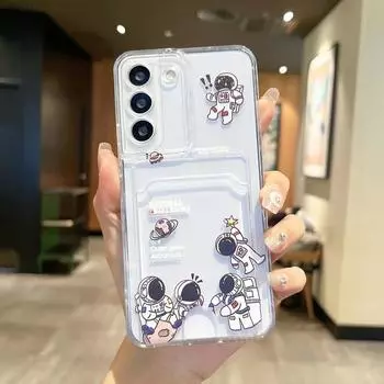 Чехол с цветком астронавта для Samsung Galaxy S23 S22 Ultra S21 Plus S20 FE A54 A53 A52 A14 A34 A13 A51 A71 A32 A12, чехол-держатель для карт S21