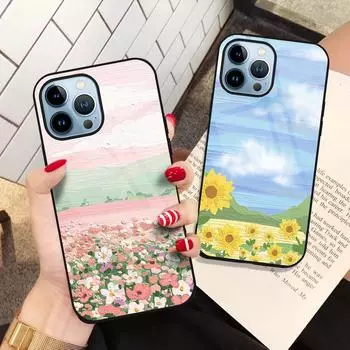 Чехол с цветочной росписью для Iphone 14 13 11 12 Pro Max Mini Xs Xr X 7 8 6s Plus Se 2022, чехол из закаленного стекла, чехол, чехол For iPhone 13 mini