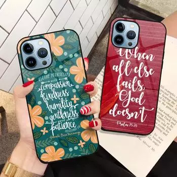 Чехол с цветочной текстовой этикеткой для Iphone 14 13 11 12 Pro Max Mini Xs Xr X, чехол из закаленного стекла для Iphone 7 8 6s Plus Se 2022 Carcasa For iphone 11Pro Max