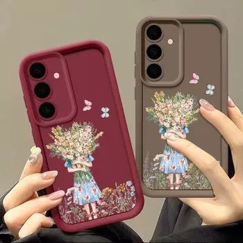 Чехол с цветочным принтом для Samsung S24 S23 Ultra S22 S21 S20 FE A55 A54 A53 A52 A35 A34 A15 A14 5G Красочный противоударный силиконовый мягкий чехол Samsung S24 кофейный