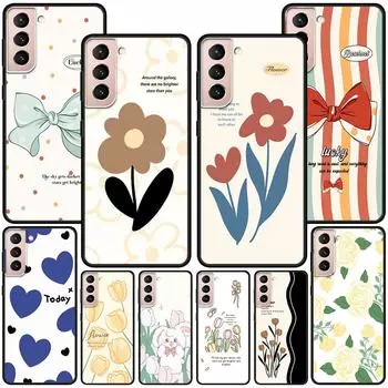 Чехол с цветочным принтом и милым бантом-тюльпаном для Samsung Galaxy S20 FE S22 S23 Ultra S21 S10 Lite S9 S8 Plus S7 Edge, черный силиконовый чехол для телефона Samsung S7